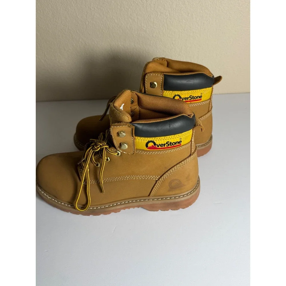 OverStone Mens Steel Toe Work Boots Wheat Leather Goodyear Welted